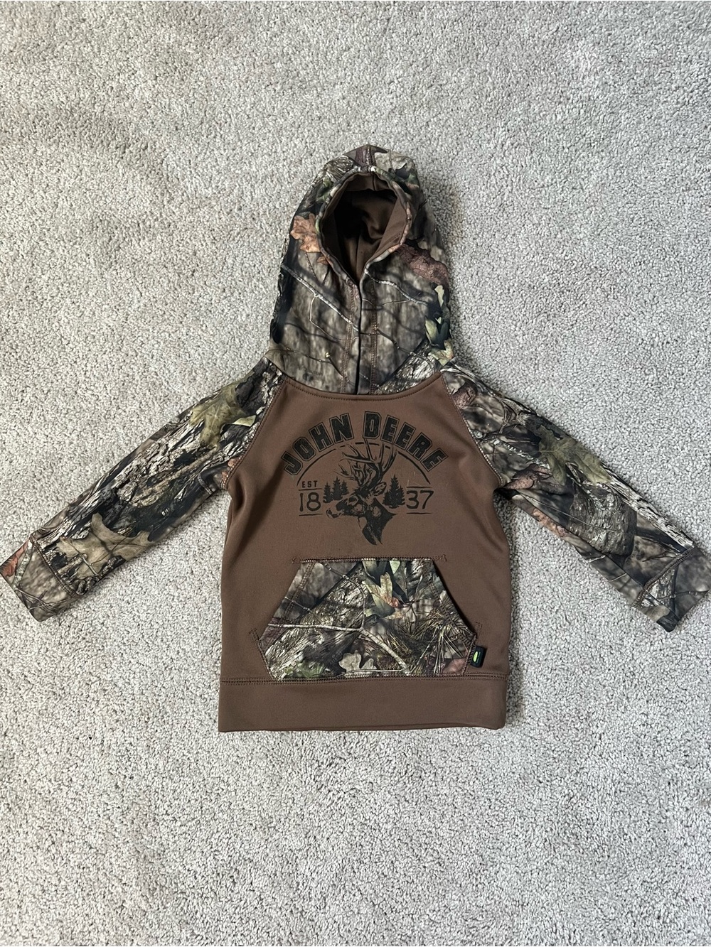John Deere Brown and Camouflage Kids Hoodie 3T NEVER WORN: fleece lining